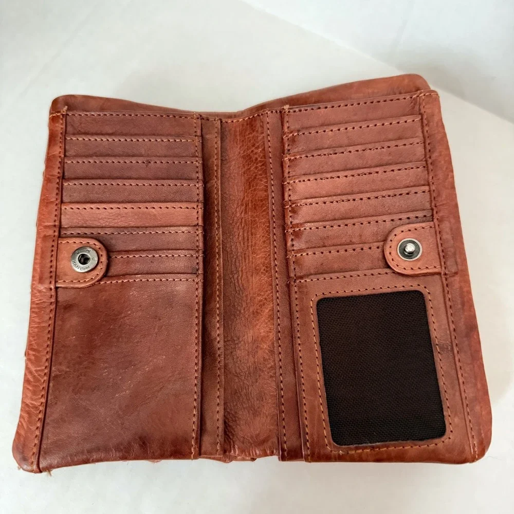 Valenca‎ Holland Distressed Brown Woven Leather Clutch Wallet Zipper Pocket - Picture 4 of 10